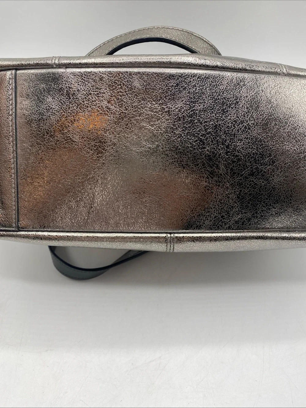 Y2K Coach Metallic Gray Leather Double Handles Zipper Closure Tote Shoulder Bag